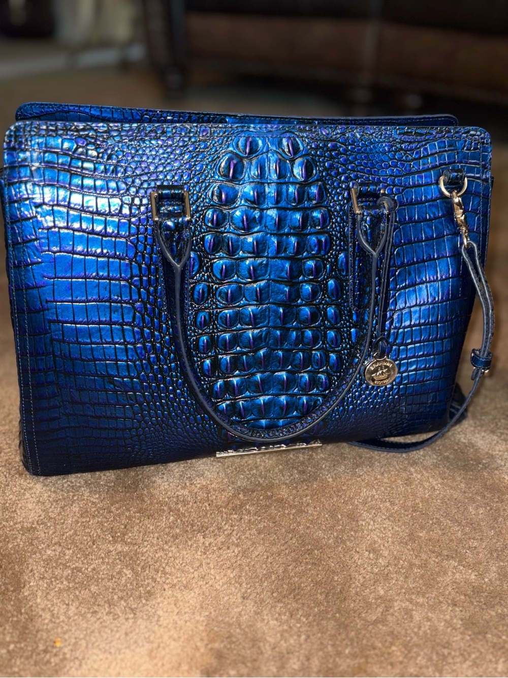 Brahmin Metallic Blue Croc-Embossed Tote with Wallet - Picture 4 of 9